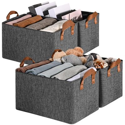 GRANNY SAYS Closet Storage Baskets, Collapsible Fabric Storage Bins with Metal Frame, Clothes Organizer Bins, Large Baskets for Shelves, Dark Gray, 4-Pack