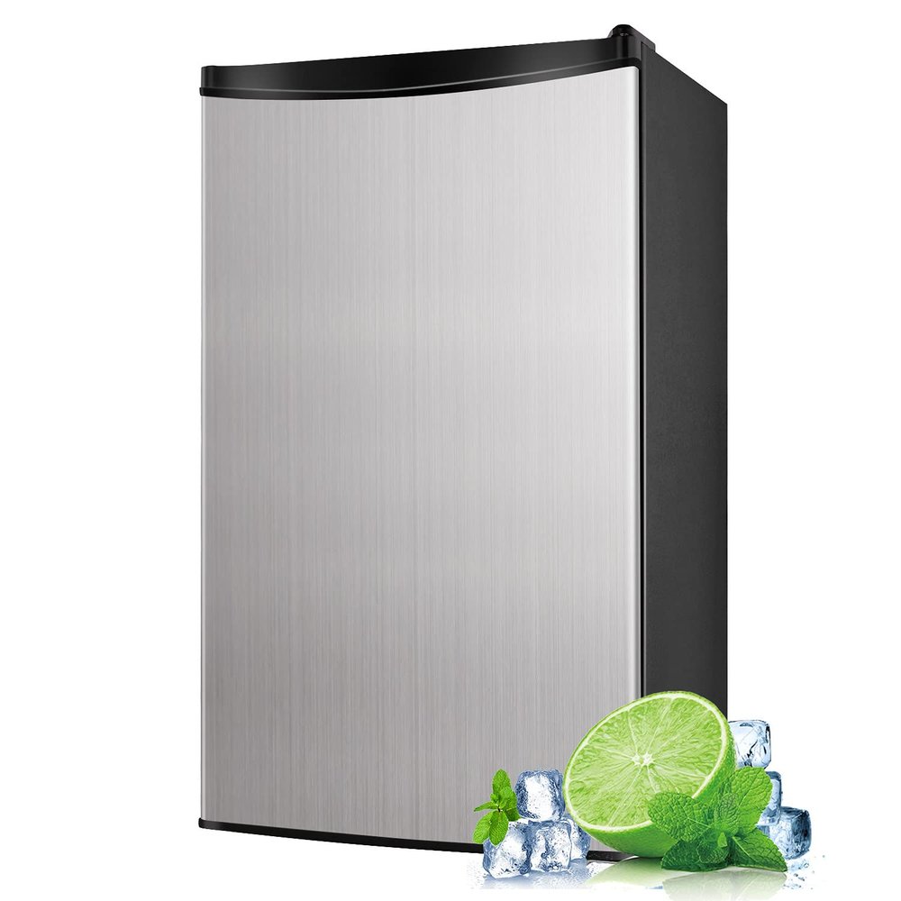 Compact refrigerator, Mini Fridge with Freezer, 3.2 Cu.Ft, Silence, 1 Door, stainless steel, Ideal Small Refrigerator for Bedroom, Office, Dorm, RV - MVSFR321, Sliver