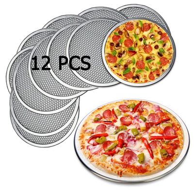 12 Packs Aluminum Alloy Pizza Pan with Holes, 9 Inch Commercial Grade Baking Screen for Oven Round Pizza Tray Pizza Crisper Pan Pizza Baking Tray Bakware for Restaurant Kitchen, Seamless(12,9)