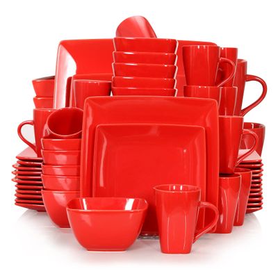16/32/48-Piece Red Ceramic Porcelain Dinnerware Set (16)