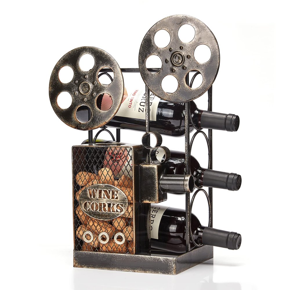 Aayla Tabletop Wine Rack  Retro Classic Movie Projector for Holding 3 Bottles with Cork Storage Perfect Wine Gift for Wine Lovers
