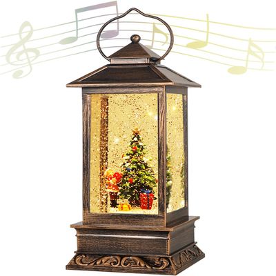 Christmas Snow Globe Lantern Christmas Decorations, Xmas Gifts Christmas Vintage Home Decor Indoor,Christma Lantern Sparkling with Music 6H Timer, Holiday Party Gifts(Christmas Tree)