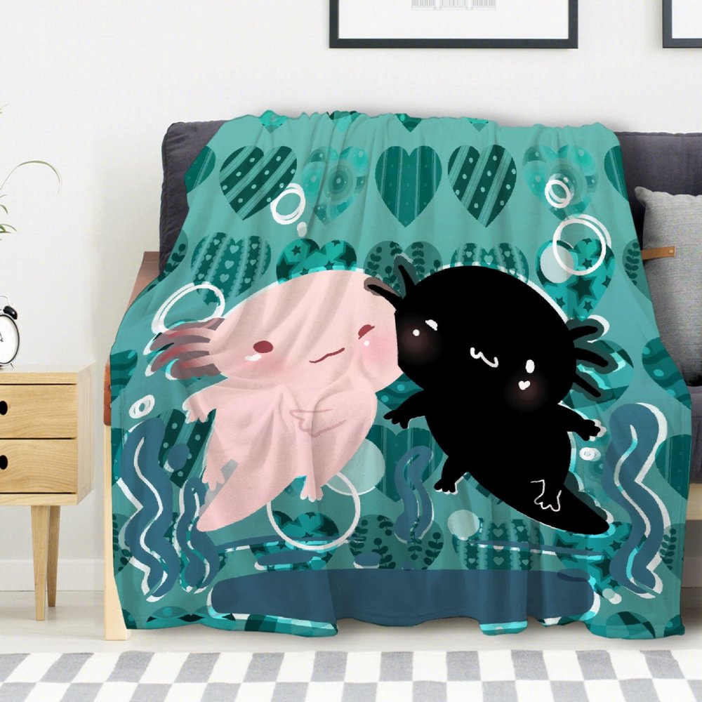 Avalokitesvara Cute Axolotl Flannel Blanket Super Soft and Warm for Bed Couch Sofa 120x90 Inch King Blanket for Family