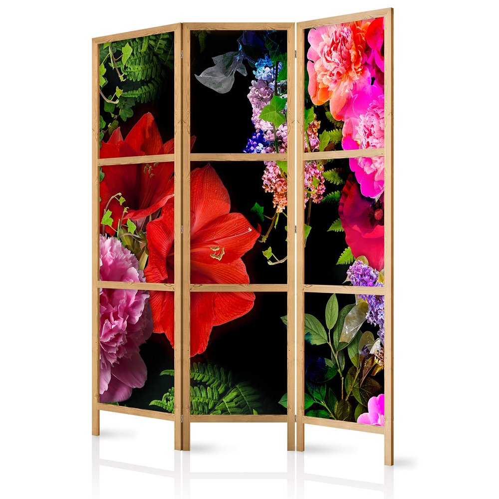 artgeist Japanese Room Divider Flowers 53 x 67 in - 3 Panel Folding Screen Japan Design Home Decoration Art Deco b-A-0491-z-b