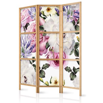 artgeist Japanese Room Divider Flowers Rose 53 x 67 in - 3 Panel Folding Screen Japan Design Home Decoration Art Deco b-B-0379-z-b