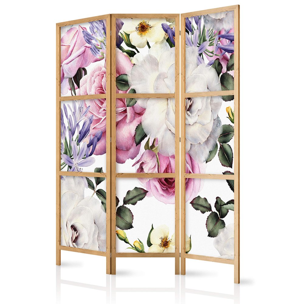 artgeist Japanese Room Divider Flowers Rose 53 x 67 in - 3 Panel Folding Screen Japan Design Home Decoration Art Deco b-B-0379-z-b