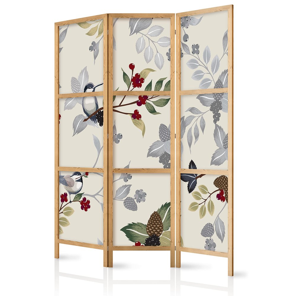 artgeist Japanese Room Divider Birds Forest Nature Leaves Botanical 53 x 67 in - 3 Panel Folding Screen Japan Design Home Decoration Art Deco b-B-0593-z-b