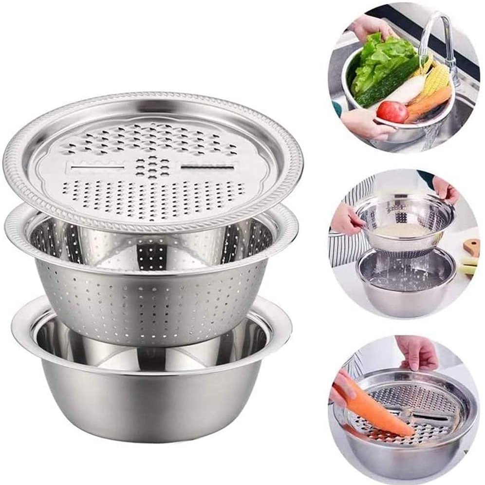 3 pcs/set Stainless Steel Drain Basin (1 pc 22cm)