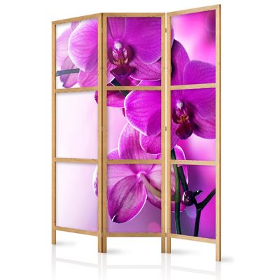 artgeist Japanese Room Divider Flowers Orchids 53 x 67 in - 3 Panel Folding Screen Japan Design Home Decoration Art Deco b-B-0400-z-b