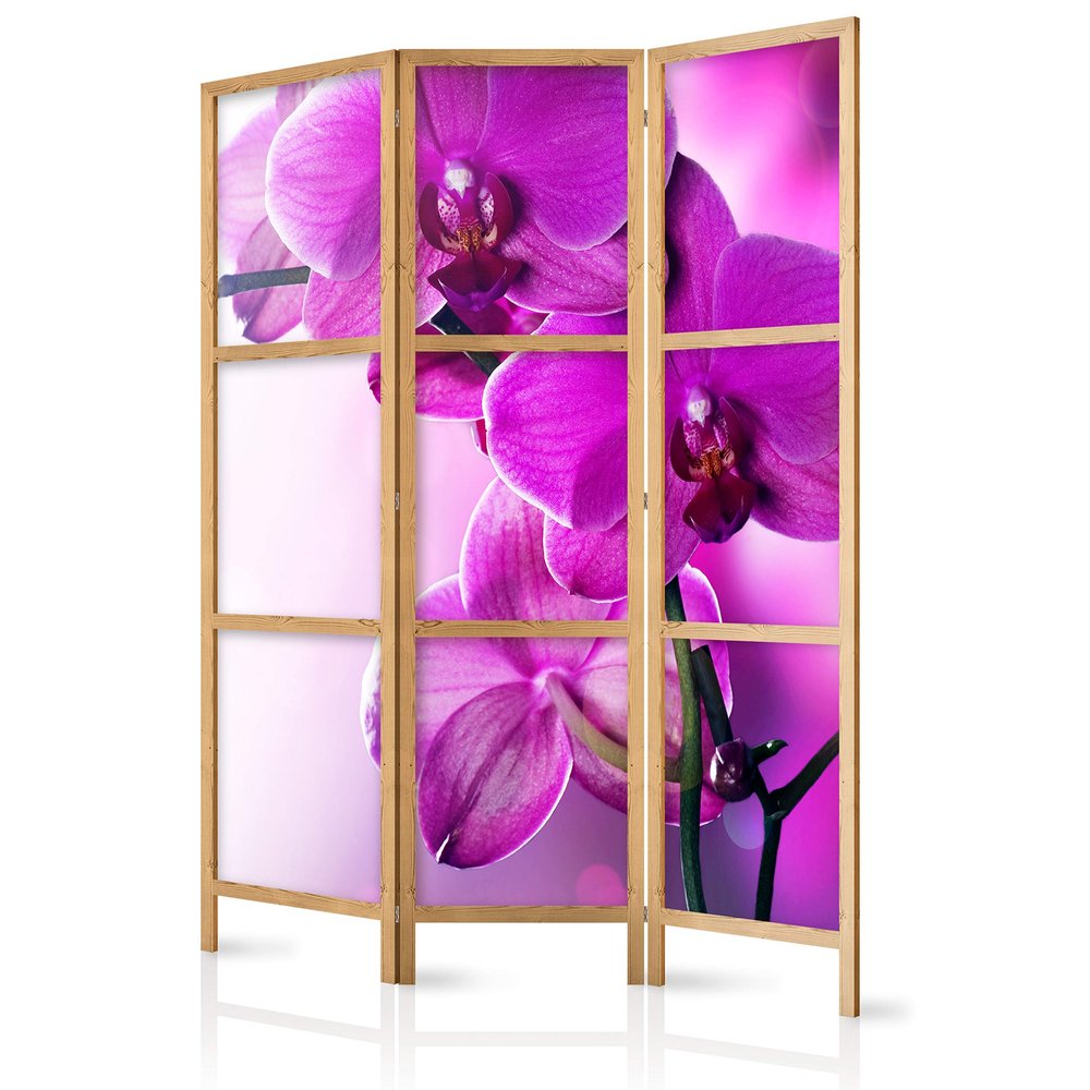 artgeist Japanese Room Divider Flowers Orchids 53 x 67 in - 3 Panel Folding Screen Japan Design Home Decoration Art Deco b-B-0400-z-b