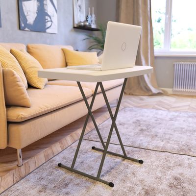 BizChair Folding Table - Granite White - Height Adjustable - 30 Inch - TV Tray - Commercial Grade Laptop Table