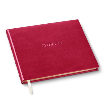 Gallery Leather Personalized Guest Book for Wedding Reception - Custom Guest Signing Book with Bookmark, add Polaroid Photos, Hardcover - Acadia Wild Rose