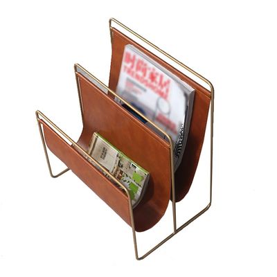 Living Room 3-Layer Leather Magazine Holder Bedroom Magazine Rack Book Rack Room Newspaper Rack Home Decor (Color : Brown, Size : 35 * 24 * 40cm)