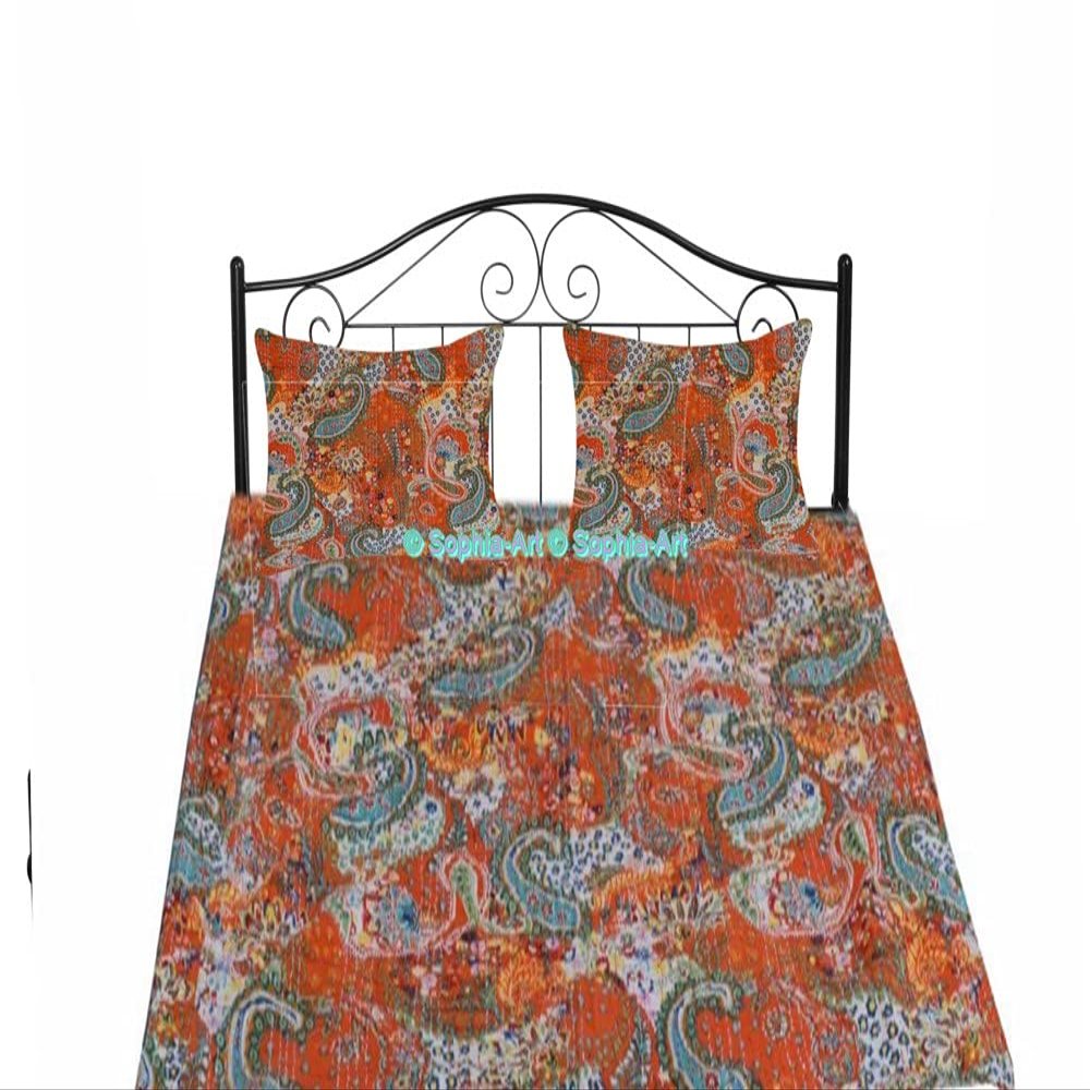 Sophia-Art Paisley Print Kantha Sofa Bedspread Indian Bed Bohemian Bedding Handmade Kantha Blanket Cover Kantha Cotton Quilt