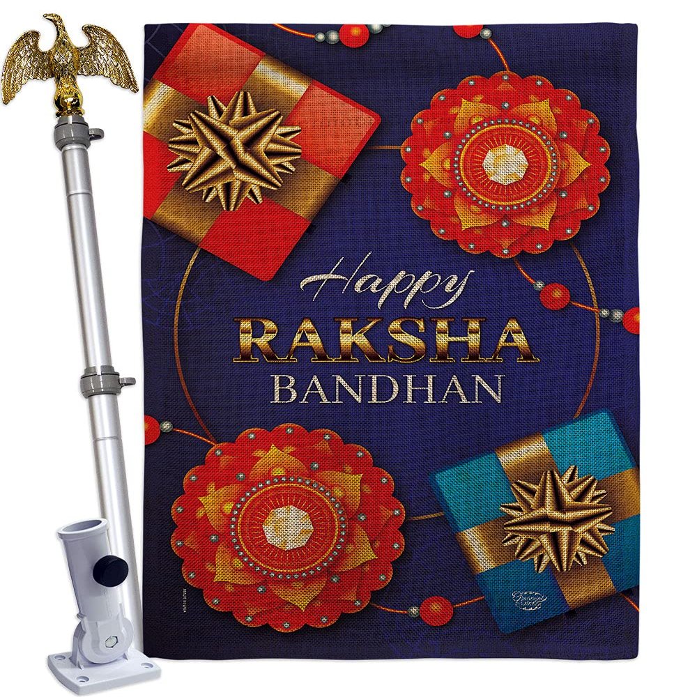 Ornament Collection Rakhi Purnima Burlap House Flag Eagle Set Celebration Raksha Bandhan Festival Rkshabandhan Siblings Ceremony Hindu 0 Double-Sided, Made in USA