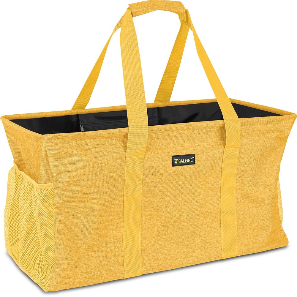 BALEINE Extra Large Utility Tote Bag with Reinforced Wire Frame, Reusable Grocery Bag for Shopping, Picnic (Yellow, 22''x12''x10'')