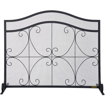 VEVOR Fireplace Screen, 38 x 26.5 Inch,Heavy Duty Iron Freestanding Spark Guard with Support, Metal Mesh Craft, Broom Tong Shovel Poker Included for Fireplace Decoration & Protection, Black