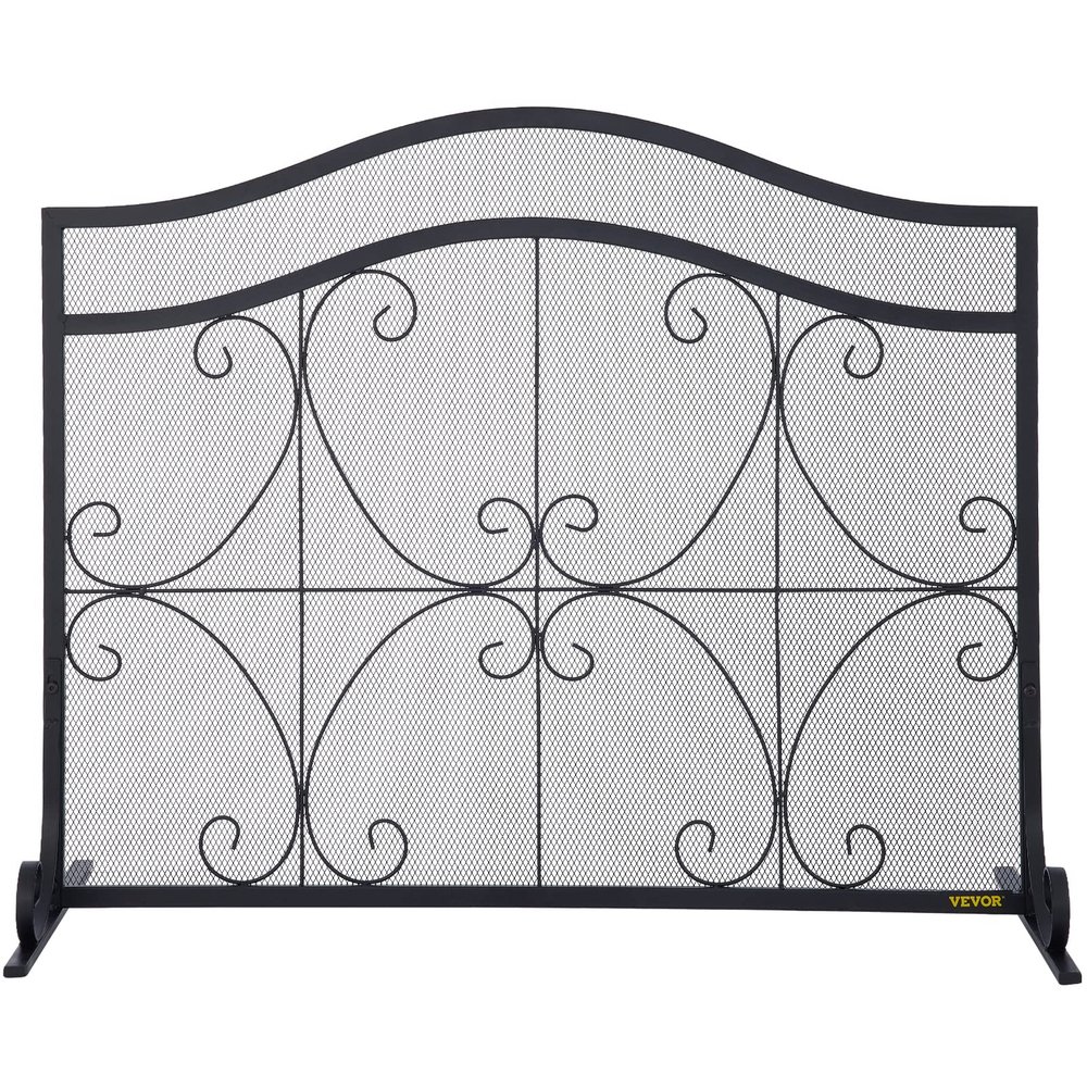 VEVOR Fireplace Screen, 38 x 26.5 Inch,Heavy Duty Iron Freestanding Spark Guard with Support, Metal Mesh Craft, Broom Tong Shovel Poker Included for Fireplace Decoration & Protection, Black