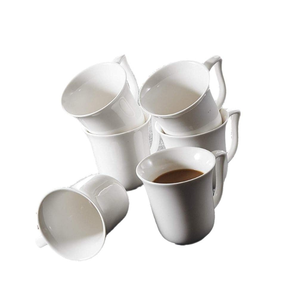 6-Piece 340ML White Porcelain Coffee Tea Mugs