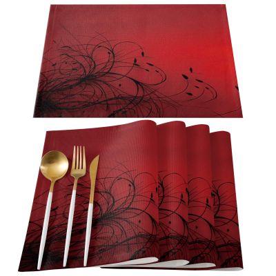 MACONAA Red Placemats for Dining Table Set of 4, Red Black Flower Cotton Linen Place Mats for Kitchen/Dining, Non Slip, Durable, Washable Table Mats 13 inches x19 inches , Red-2, 4PCS