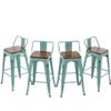Andeworld Bar Stools Set of 4 Counter Height Stools Industrial Metal Barstools with Wooden Seats(26 Inch, Distressed Green Blue) view 1
