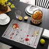 MACONAA Red Poppy Flowers Placemats for Dining Table Set of 6, Rustic Grey Farmhouse Cotton Linen Place Mats for Kitchen/Dining, Washable Table Mats 13''x19'' Floral Table Decor, Red-3 view 4