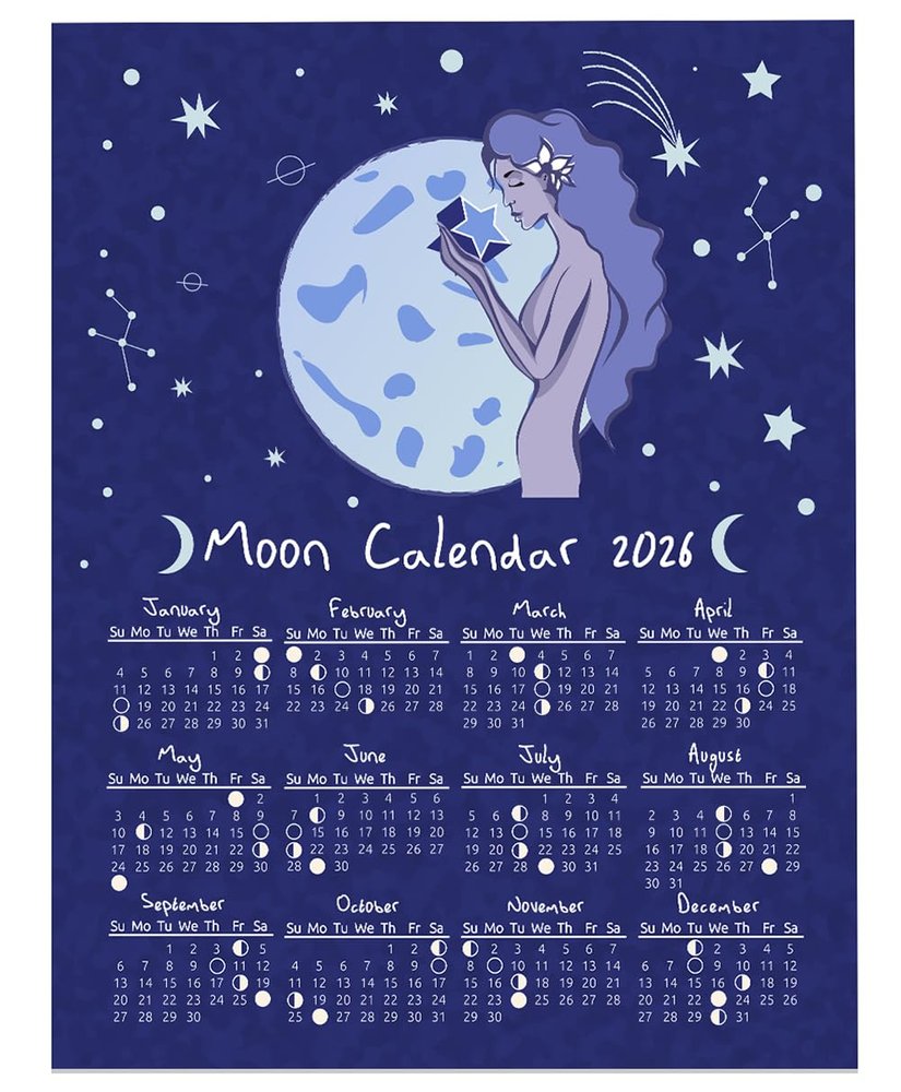 2026 Calendar-18x24 Unframed Poster-Moon Phases Lunar Poster - Astrology Wall Art - Celestial Calendar 2026 - Moon Cycle Chart & Lunar Phase Tracker - Whimsical Wall Calendar -Zodiac Constellation Art