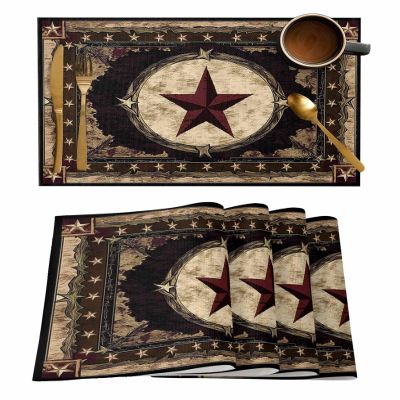 MACONAA Western Texas Star Placemats for Dining Table Set of 4, Rustic Vintage Place Mats for Kitchen/Dining, Non Slip, Durable, Washable Table Mats 13 Inch x19 Inch Table Decor, Brown, 4PCS