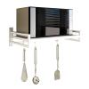 ABCOOL Wall Mount Microwave Oven Shelf Rack, White Carbon Steel Counter Countertop Holder with Hook Rail and 3 Slidable Hooks for Kitchen Home view 1