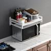 ABCOOL Wall Mount Microwave Oven Shelf Rack, White Carbon Steel Counter Countertop Holder with Hook Rail and 3 Slidable Hooks for Kitchen Home view 4