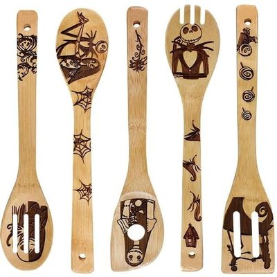 5PCS Halloween Bamboo Wood Wok Spoon (Peach blossom)
