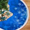 48 Inches Blue Christmas Tree Skirt Rustic Thick Xmas Tree Skirt with Snowflake Winter Happy New Year Decoration for Home Holiday Party view 1