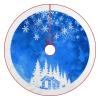 48 Inches Blue Christmas Tree Skirt Rustic Thick Xmas Tree Skirt with Snowflake Winter Happy New Year Decoration for Home Holiday Party view 2