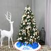 48 Inches Blue Christmas Tree Skirt Rustic Thick Xmas Tree Skirt with Snowflake Winter Happy New Year Decoration for Home Holiday Party view 3