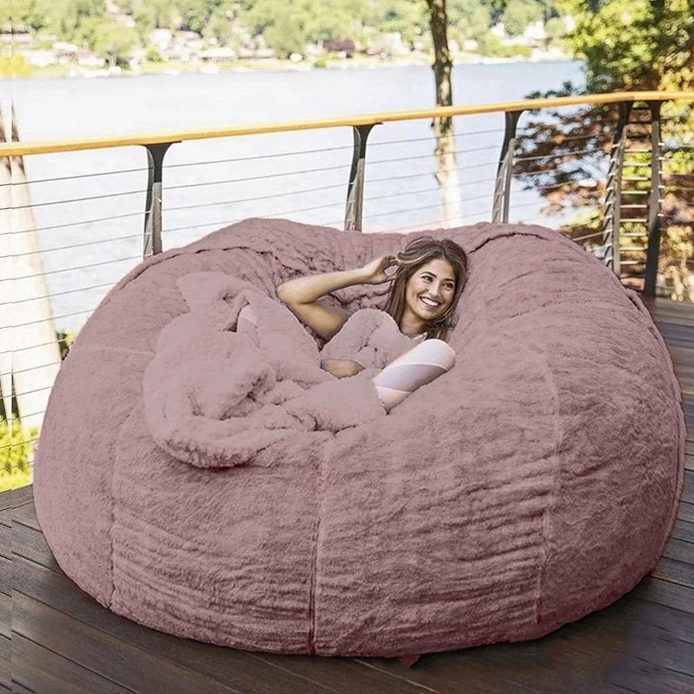 Bean Bag Chair for Adults (No Filler),Luxurious Giant Bean Bag Chair Cover,Comfortable PV Fur Sitting Sofa Chair Bean Bag Cover for Home Garden Lounge Living Room Indoor Outdoor