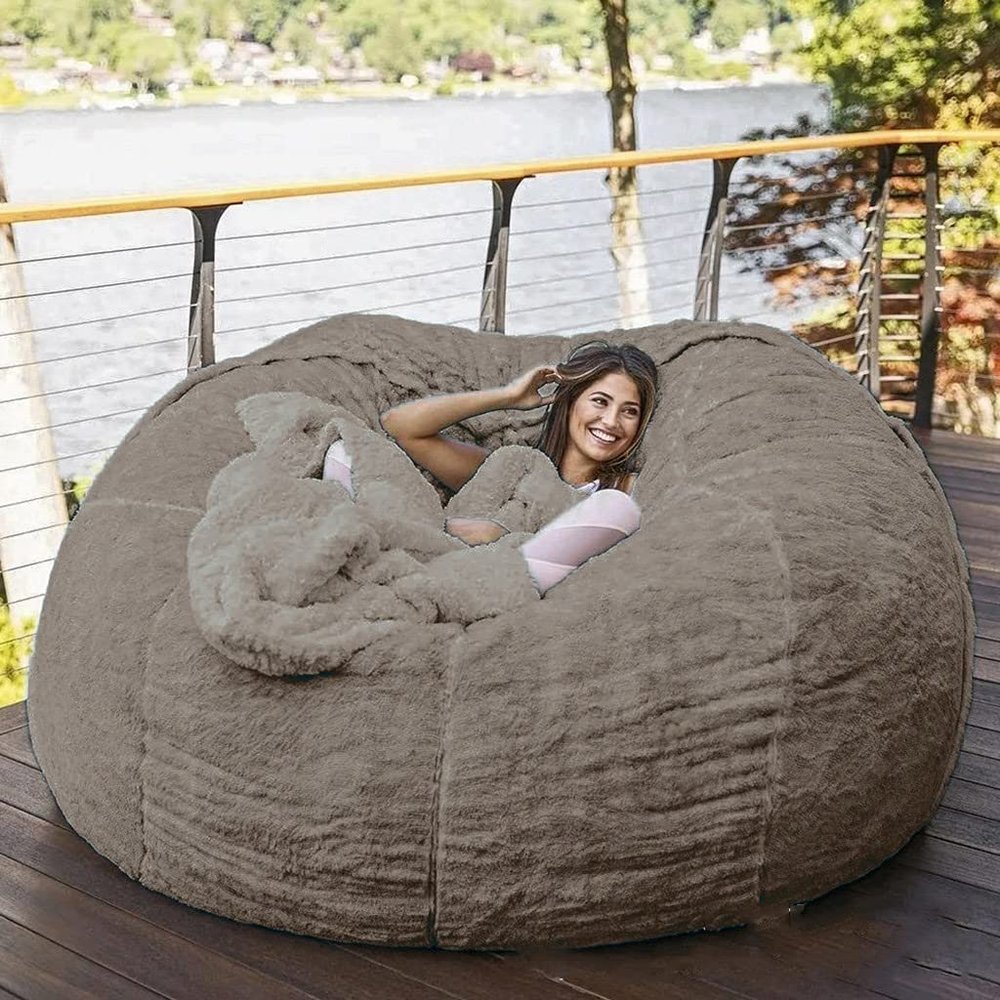 Bean Bag Chair for Adults (No Filler),Luxurious Giant Bean Bag Chair Cover,Comfortable PV Fur Sitting Sofa Chair Bean Bag Cover for Home Garden Lounge Living Room Indoor Outdoor