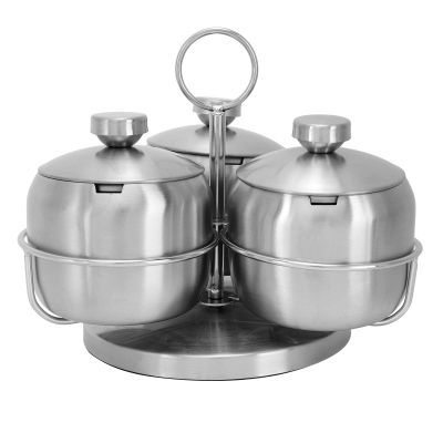 3Pcs Seasoning Pot with Bracket Innovative 360 Rotating Condiment Pot Set with Spoon Condiment Bottle Spice Salt Sugar Jar Container Lid Spoon Kitchen Supplies