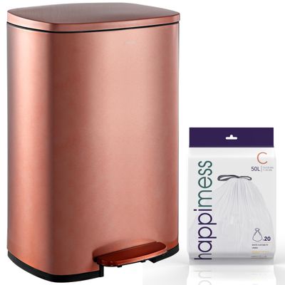 happimess HPM1006D Connor Rectangular Trash Can with Soft-Close Lid and Free Mini Trash Can, Modern Fingerprint Proof for Home, Kitchen, Office, Large:12.98 Gallon Small:1.3 Gallon, Rose Gold