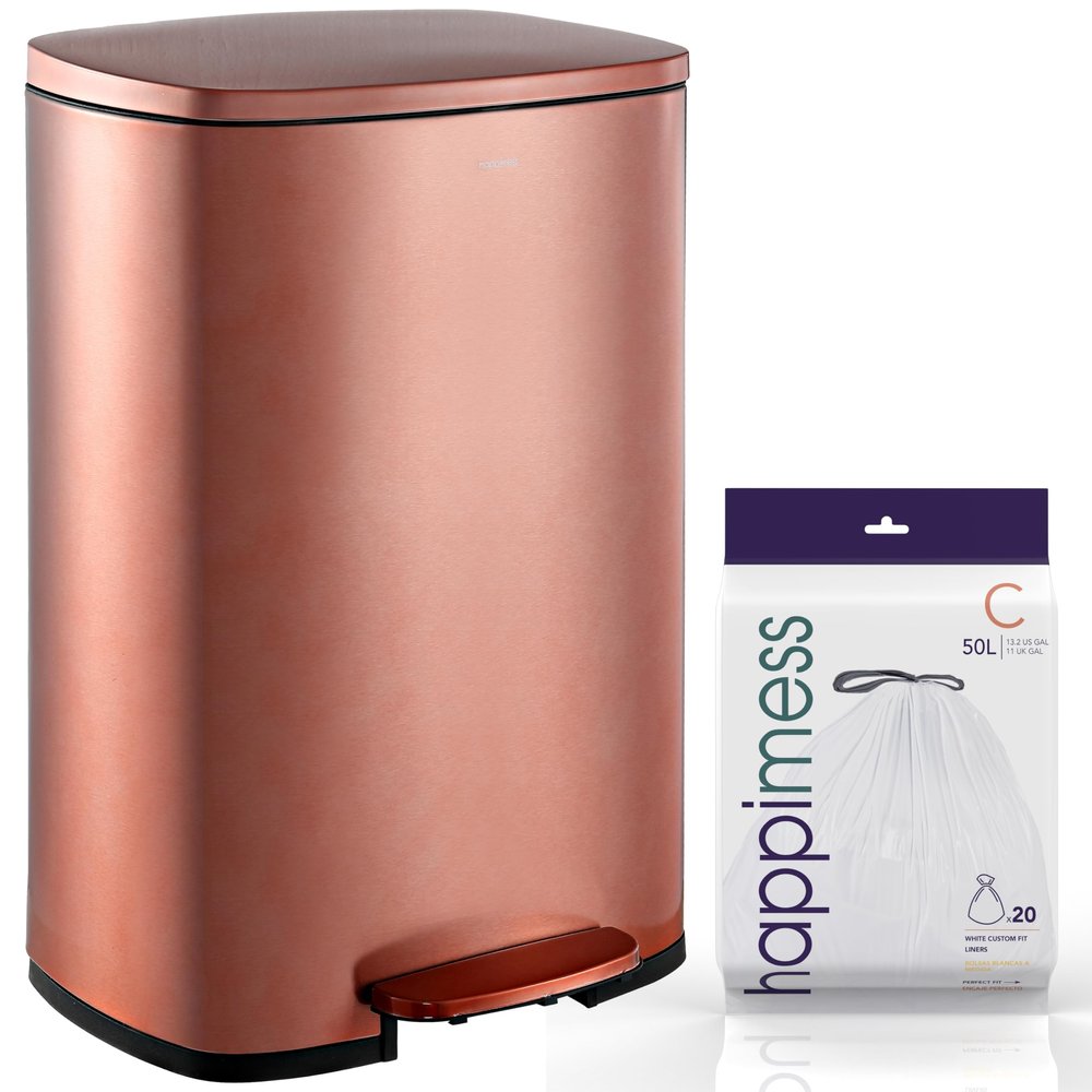 happimess HPM1006D Connor Rectangular Trash Can with Soft-Close Lid and Free Mini Trash Can, Modern Fingerprint Proof for Home, Kitchen, Office, Large:12.98 Gallon Small:1.3 Gallon, Rose Gold