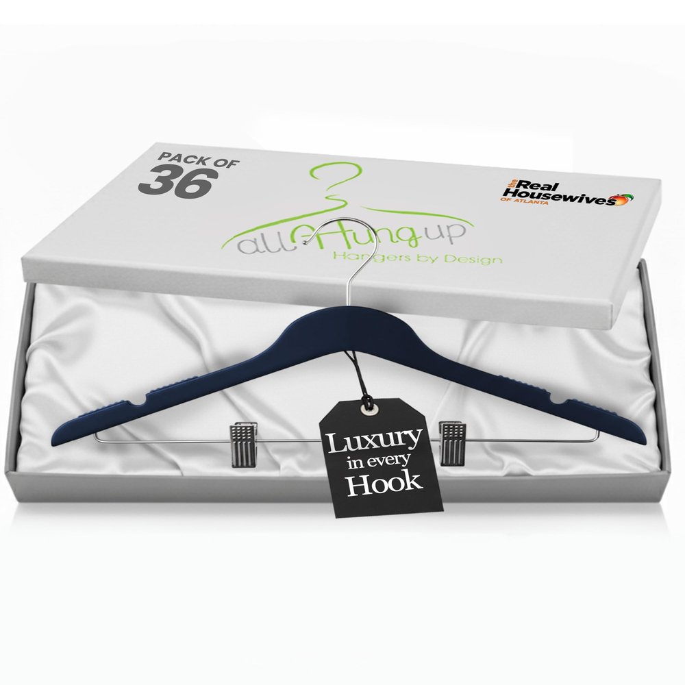 All Hung Up Slim Plastic Hangers with Clips, Color Hangers for Blouses & Clothes (Navy Blue, 36pk)