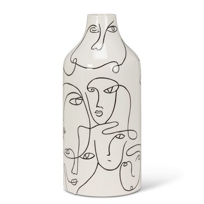 Abbott Collection 27-PABLO-296 Large Vase with Faces, White/Black