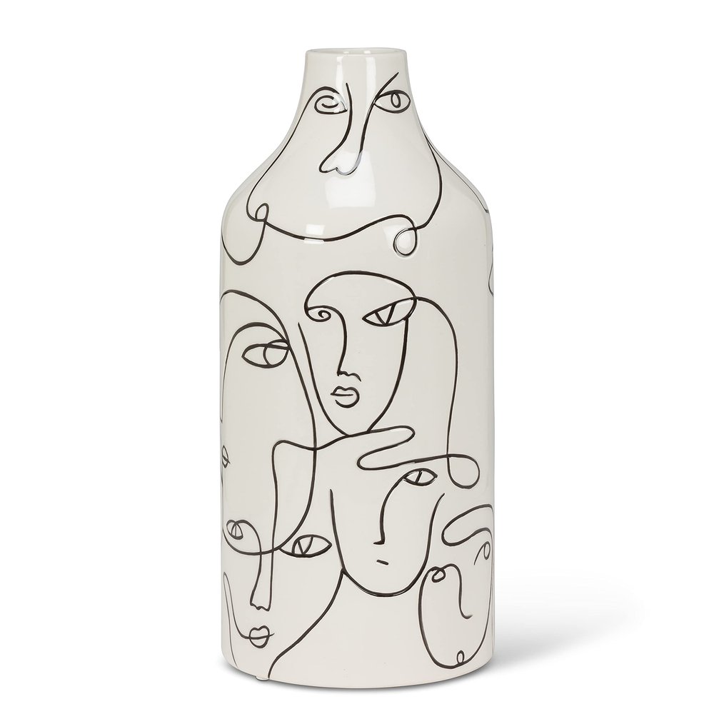 Abbott Collection 27-PABLO-296 Large Vase with Faces, White/Black