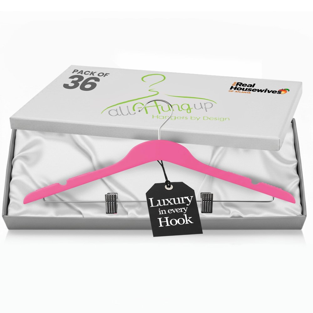 All Hung Up Slim Plastic Hangers with Clips, Clothes Hangers, Hot Pink (36pk)