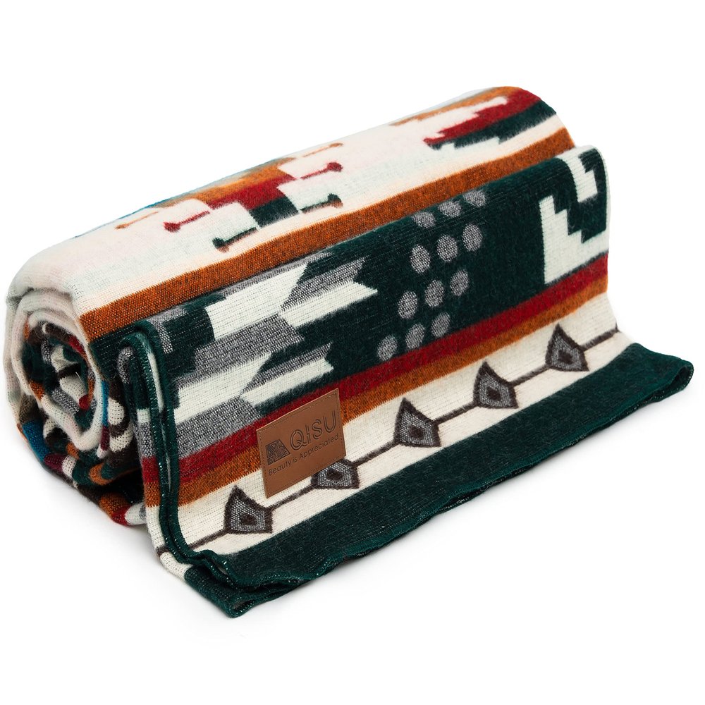 QISU Wool Blanket Throw | Large, Beautiful, Warm, Variegated, Handmade in Ecuador by Local Artisans | 94 x 78 | Ultra-Soft, Hypoallergenic, Breathable | Non-Itchy or Scratchy Fabric (Collard Trogon)