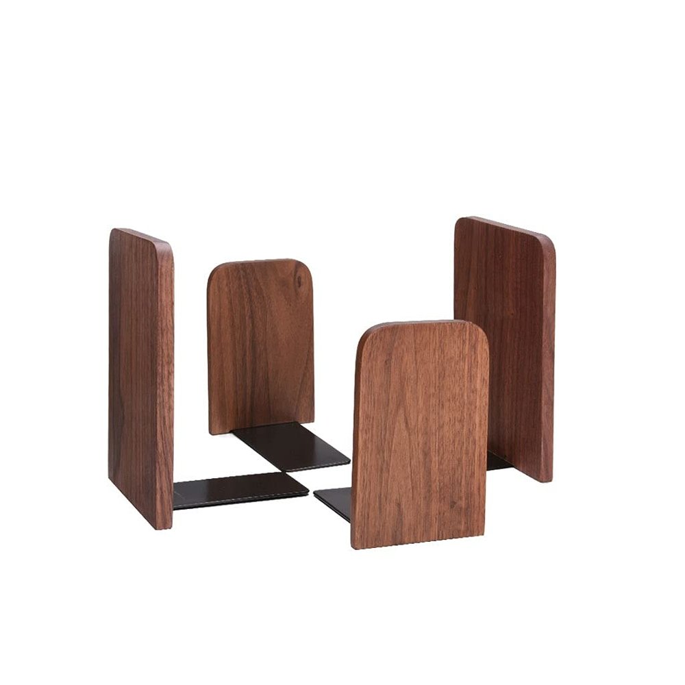 HFFTQ Wooden Bookends,Thick Walnut Bookshelf Book Holder,Suitable for HomeOffice,SchoolLibrary Book Ends2 Pairs/4 Pieces