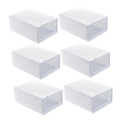 Cabilock 6pcs Dustproof Shoe Storage Box Stackable Organizer for Closet and Thicken Design White for Sneaker and Shoe Accessories