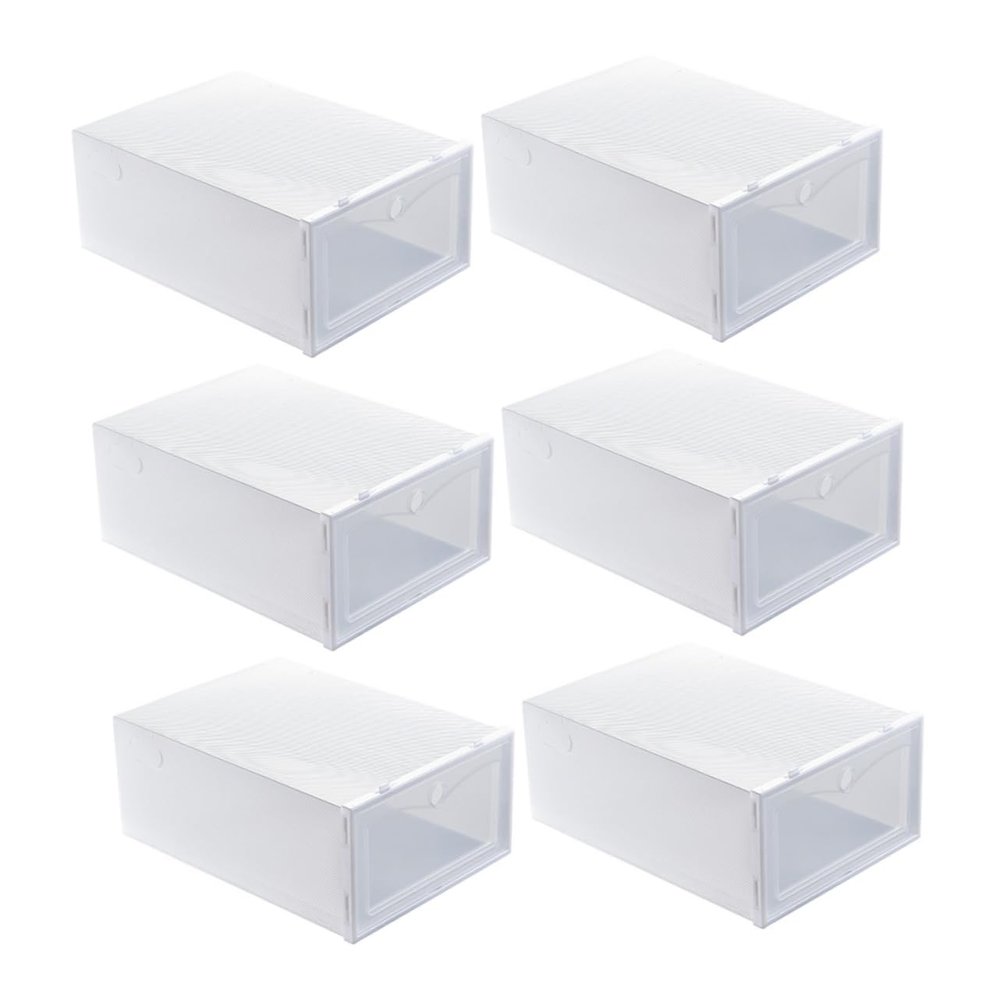 Cabilock 6pcs Dustproof Shoe Storage Box Stackable Organizer for Closet and Thicken Design White for Sneaker and Shoe Accessories