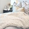 Adyrescia Chunky Knit Blanket Throw | 100% Hand Knit with Jumbo Chenille Yarn (50"x60", Cream White) view 2