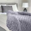 Adyrescia Chunky Knit Blanket Throw | 100% Hand Knit with Jumbo Chenille Yarn (40"x50", Lilac Gray) view 2