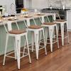 Alunaune 24" Metal Bar Stools Set of 4 Counter Height Barstools Industrial Counter Stool Kitchen Bar Chairs with Modern Wooden Seat, Distressed White view 1